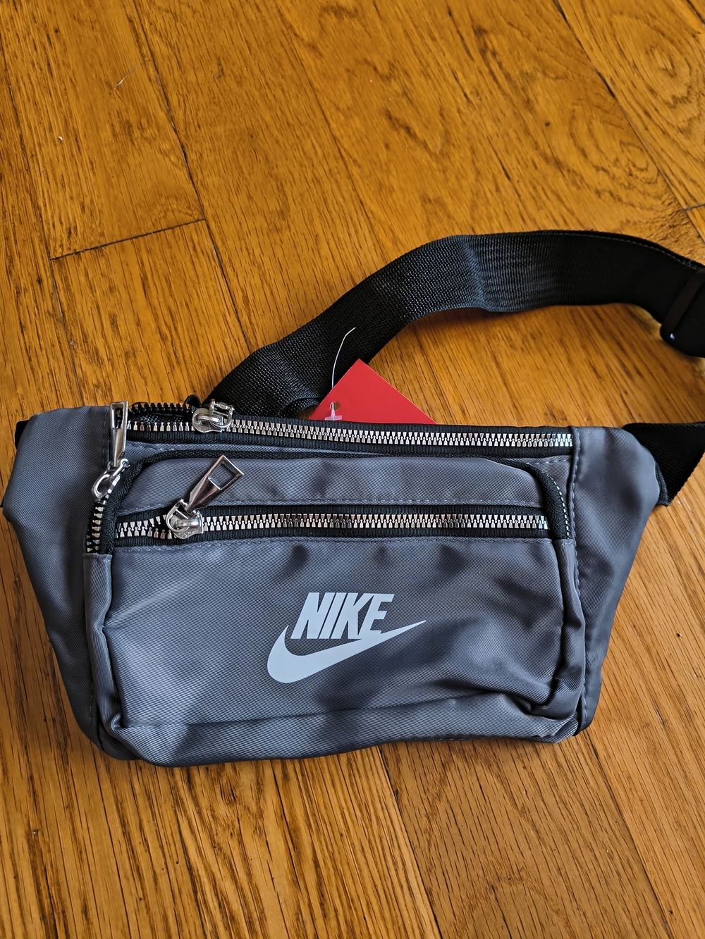 Nike Men's Gray Belt Bag with Black Strap
